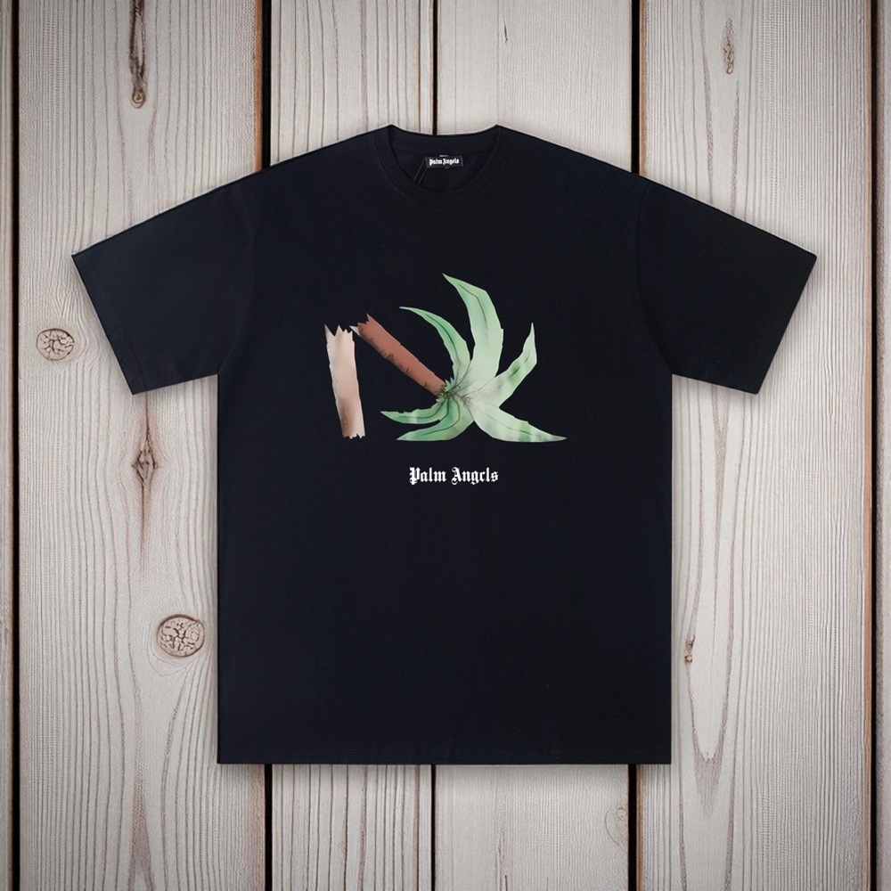 Palm Angels Black and Green Short Sleeve Tees